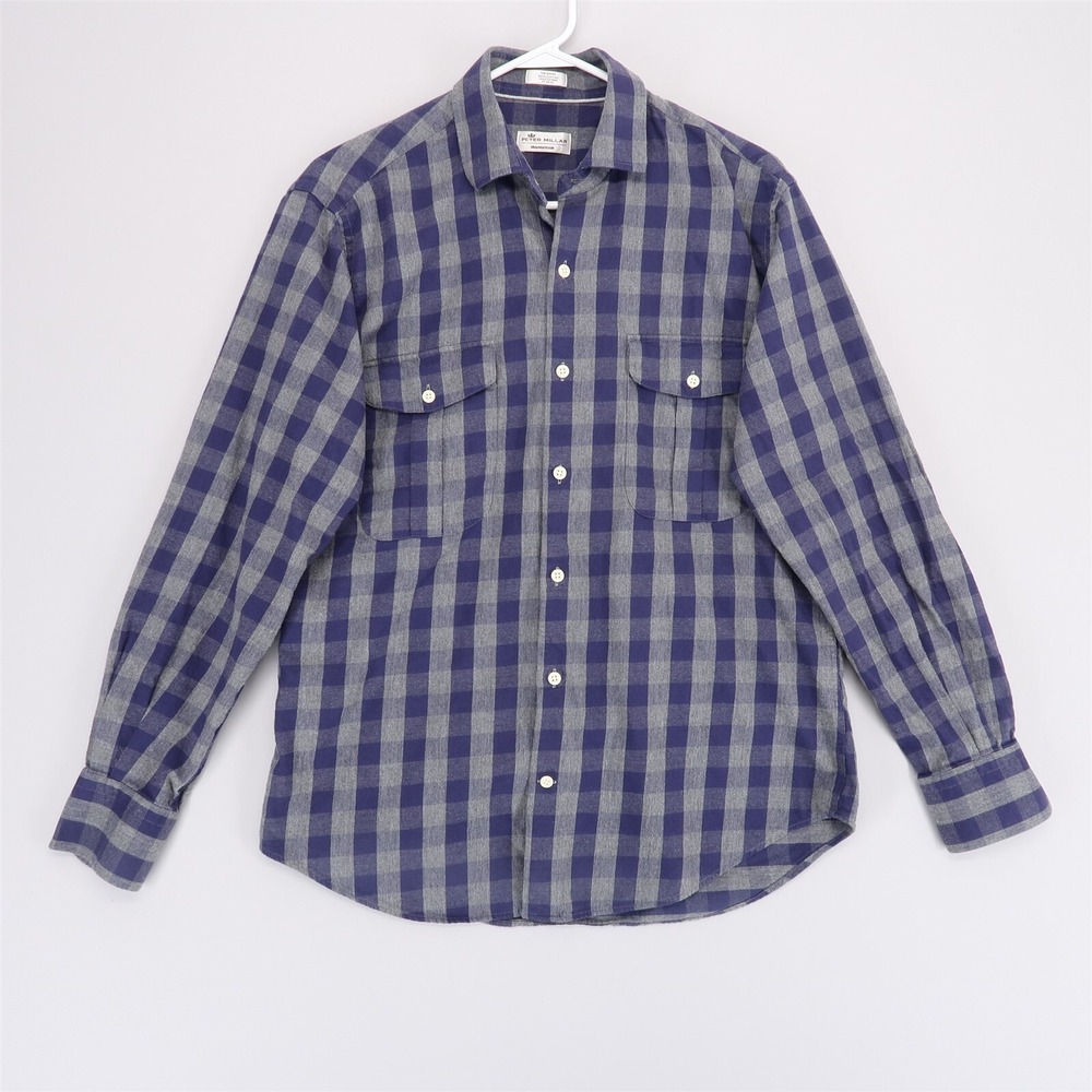 Peter Millar Shirt Mens M Purple Gray Check Mountainside Brushed Cotton